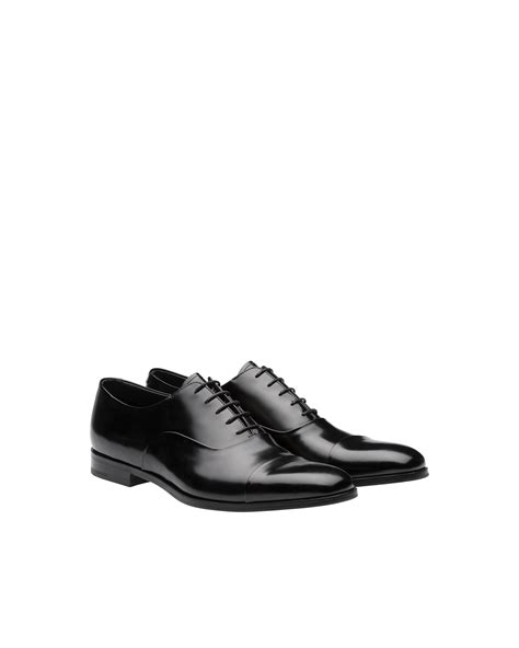 prada black leather wingtip oxfords|Black Brushed Leather Oxford Shoes .